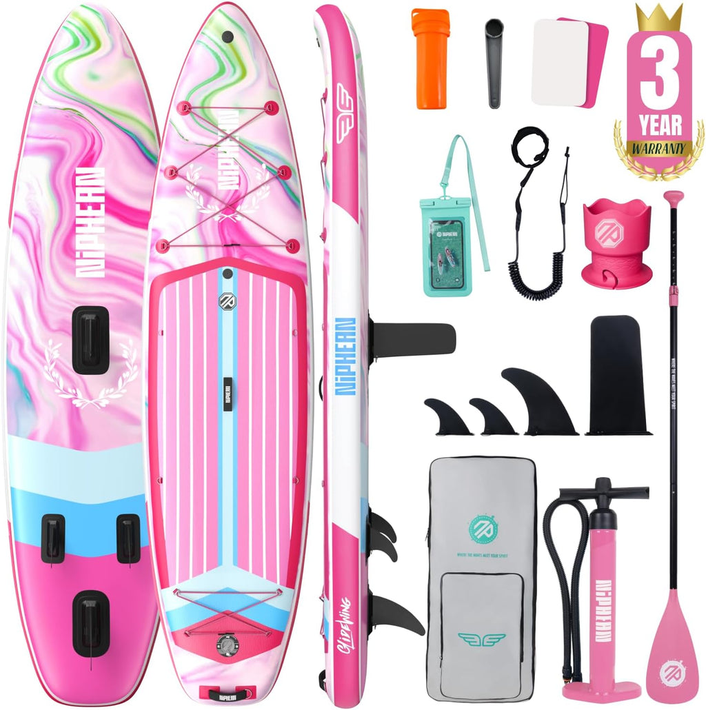 Niphean (Extra Large) Inflatable Paddle Board, SUP for 2+1 People/Family 500lbs Capacity Stand Up Paddle Board with SUP Accessories, StabilTrac Fin Non-Slip Paddleboard for Adults