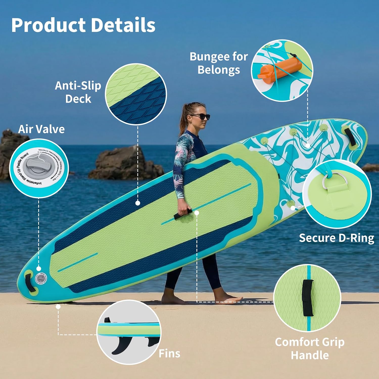 Sweetcrispy Inflatable Stand Up Paddle Board with Premium SUP Paddleboard Accessories,2-in-1 Paddle,Wide Stable Design,Non-Slip Comfort Deck for Adults & Youth of All Skill Levels