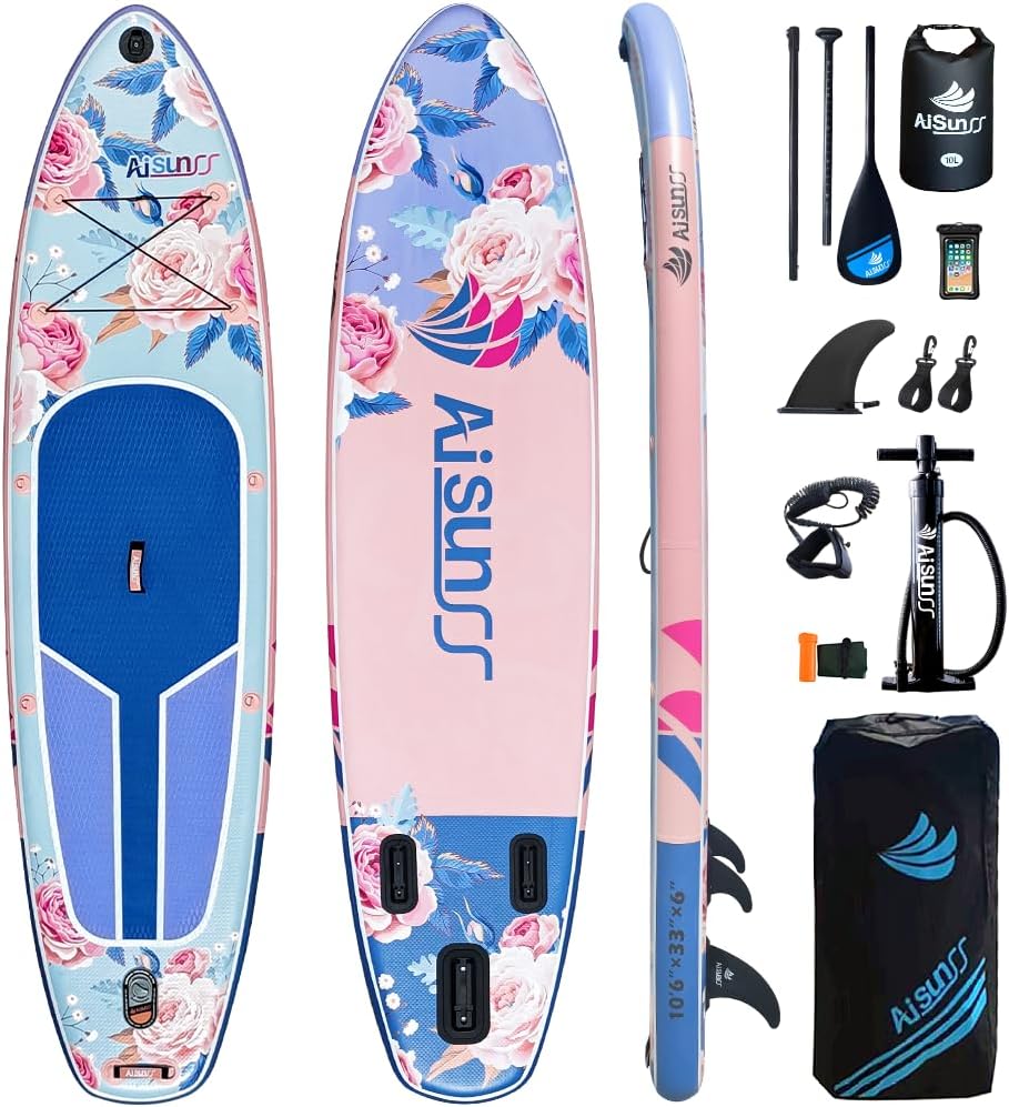 Inflatable Paddle Board for Adult, Paddle Board for All Skill Levels, Wide SUP Board with Primium Accessories Include SUP Carry Bag, Hand Pump, 10L Waterproof Bag