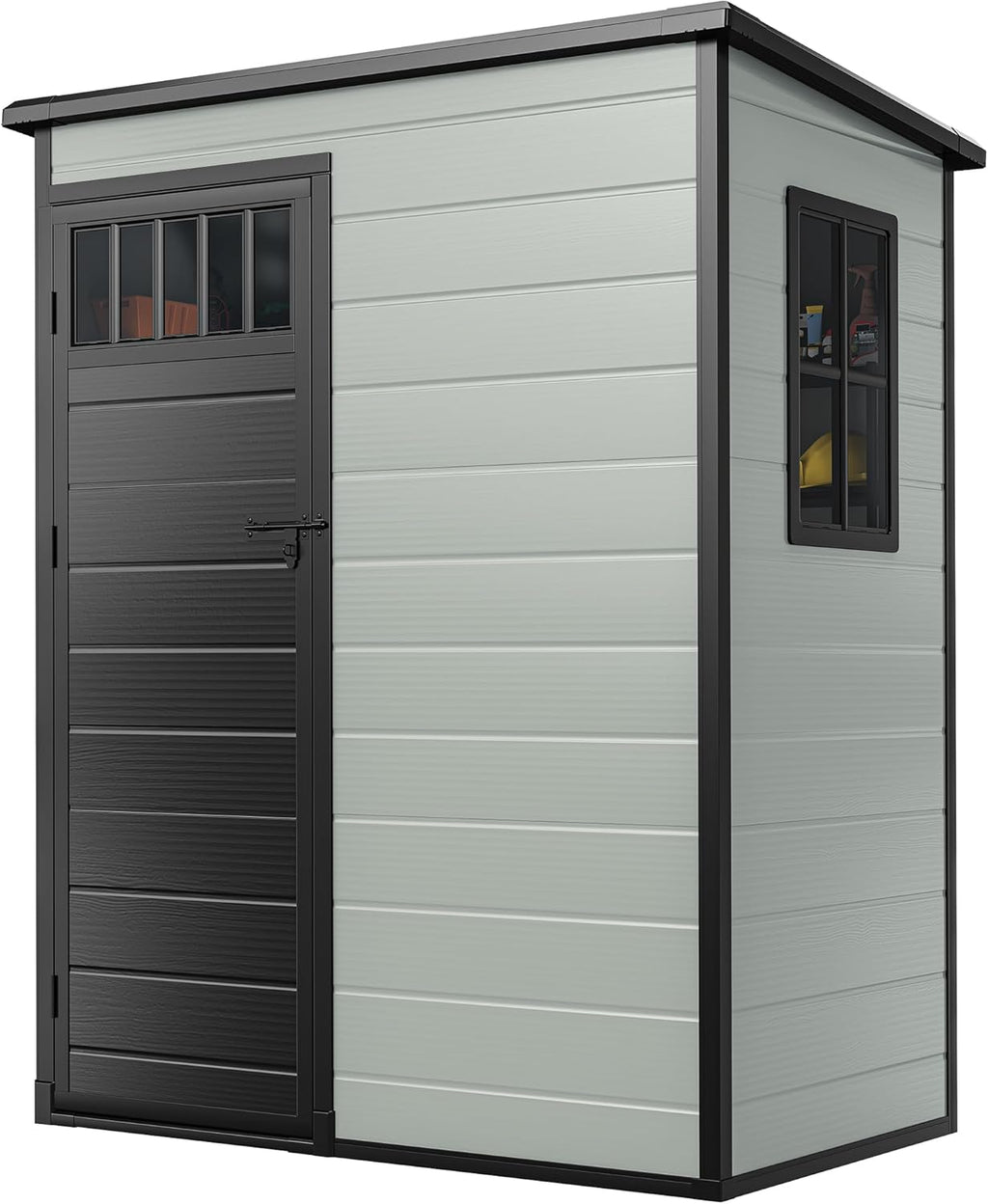 DWVO Outdoor Storage Shed 5x3FT with Fence-Style and Side Windows, Floor & Lockable Doors, Plastic Storage Shed, Storage Shed for Backyard and Garden