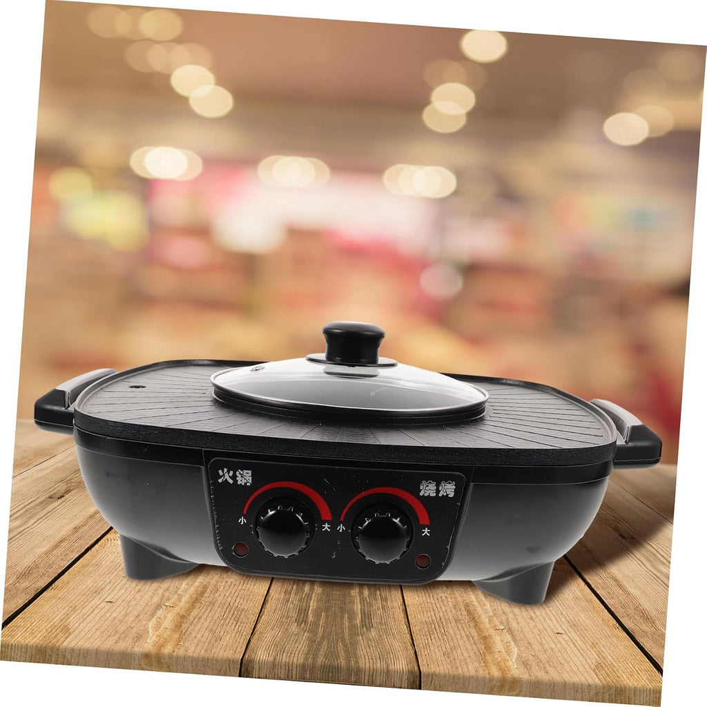 PRETYZOOM Electric Grill Cooker Hot Pot Divider Bbq Machine Smokeless Hot Pot Indoor Electric Grill Non-stick Coating Sturdy Lid