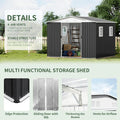 10FT x 8FT Outdoor Storage, Metal Anti-Corrosion Utility Tool House with Lockable Door & Shutter Vents，Outdoor Waterproof Garden Tool Storage Sheds（with 4 Transparent Window）