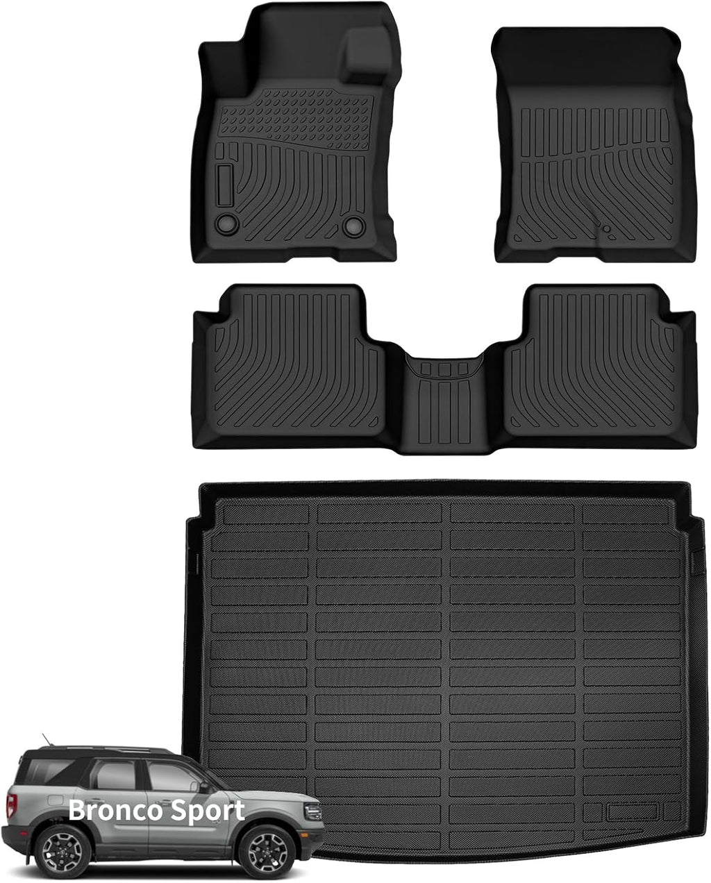 Wayhigh® Floor Mats & Cargo Liner for Ford Bronco Sport 2021-2026, All Weather TPE Car Mats Waterproof Heavy Duty Floor Liners Custom Fit for Bronco Sport Accessories