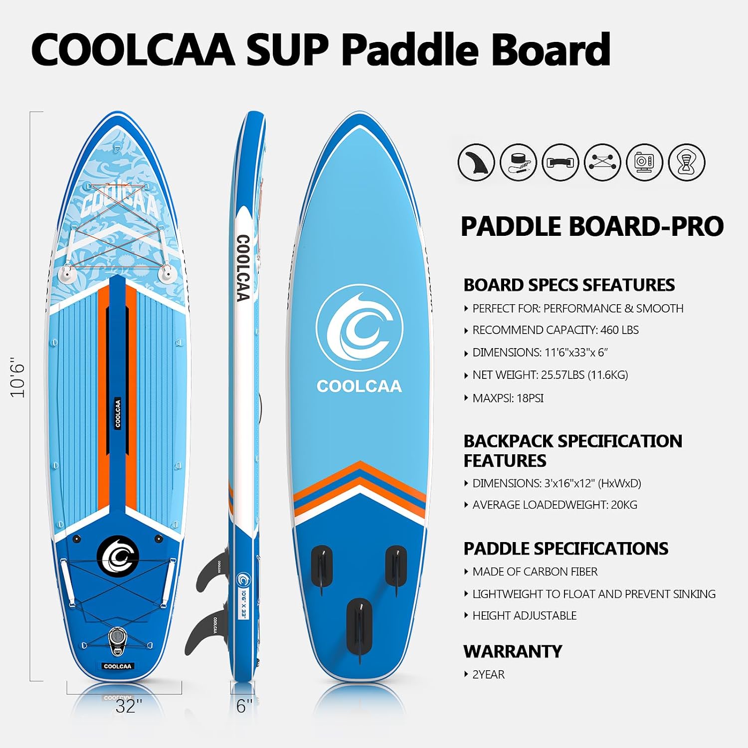 COOLCAA Dolphin Inflatable Paddle Board, Extra Wide & Stable SUP for Family and Beginners, Versatile for Water Activities, with Complete Accessories & Backpack