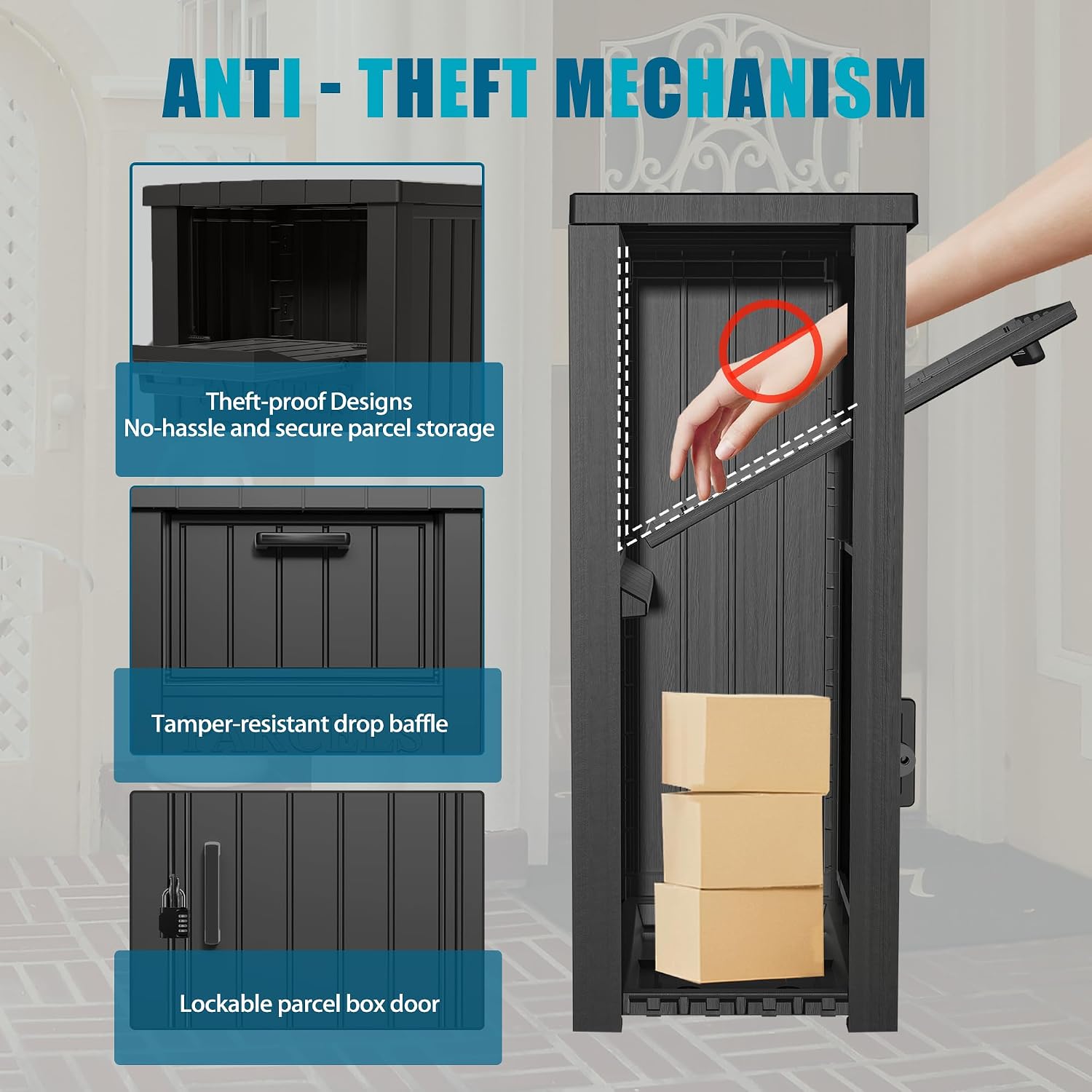 LHBGO Package Delivery Box for Outside, Outdoor Storage with Lockable Secure, Anti-Theft Parcel Drop Boxes Outdoor Package Delivery and Waterproof for Porch, House, Curbside