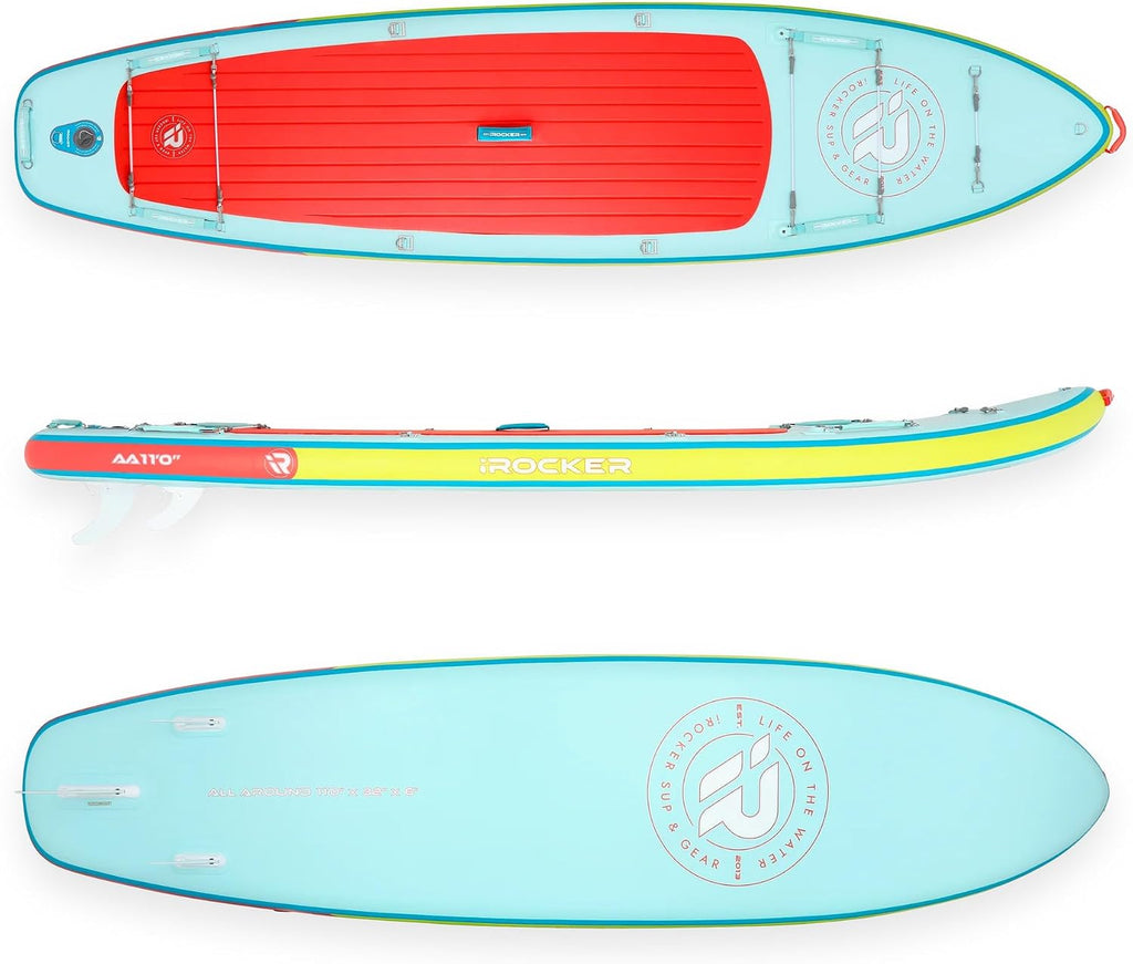 iROCKER All Around 11 7.0 Inflatable Stand Up Paddle Board Premium SUP and Accessories - Made for All Skill Levels - Speed and Stability