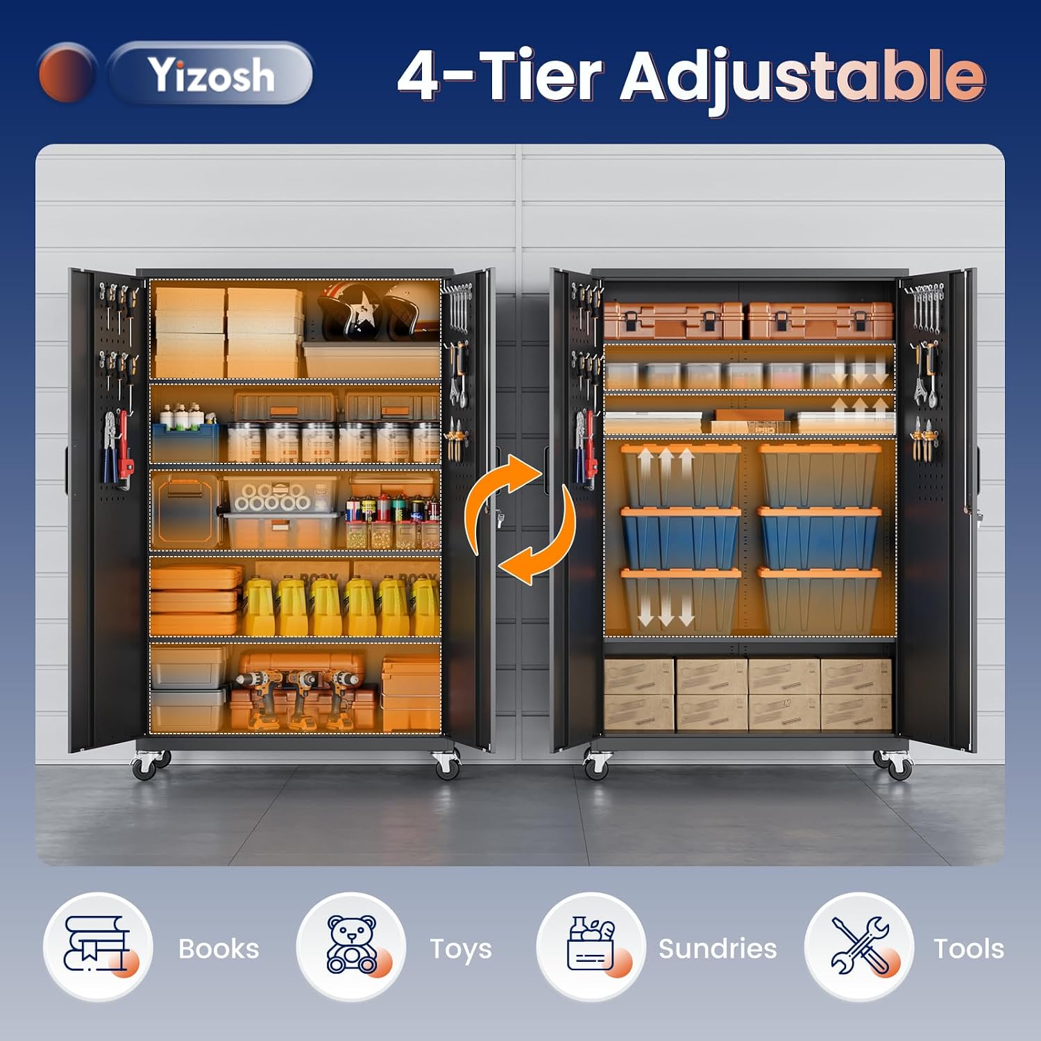 Yizosh Metal Garage Storage Cabinet with Locking Doors and Adjustable Shelves,- 71' Rolling Steel Tool Cabinet for Home Office,Garage,Warehouse