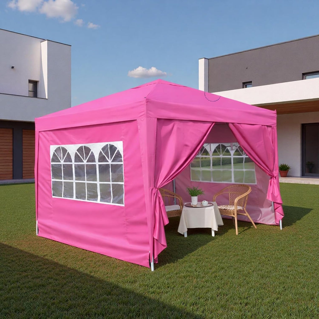 10x10FT Canopy Tent, Outdoor Gazebo Pop up Canopy with 4 Removable Sidewalls & 2 Windows, Patio Camping Shade Canopy with 4 PCS Weight Sand Bag & Carry Bag, Ideal for Parties Events, Magenta