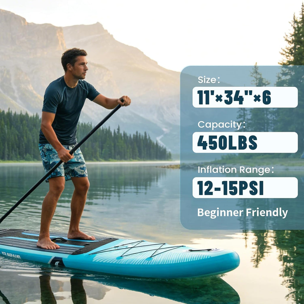 Quashley Inflatable Stand Up Paddle Board,Inflatable Paddleboards 32/34 Inch Wide,All Around SUP for Beginners with Lightweight Paddle,Hand Pump,Backpack,Leash,Durable & Portable iSUP Board