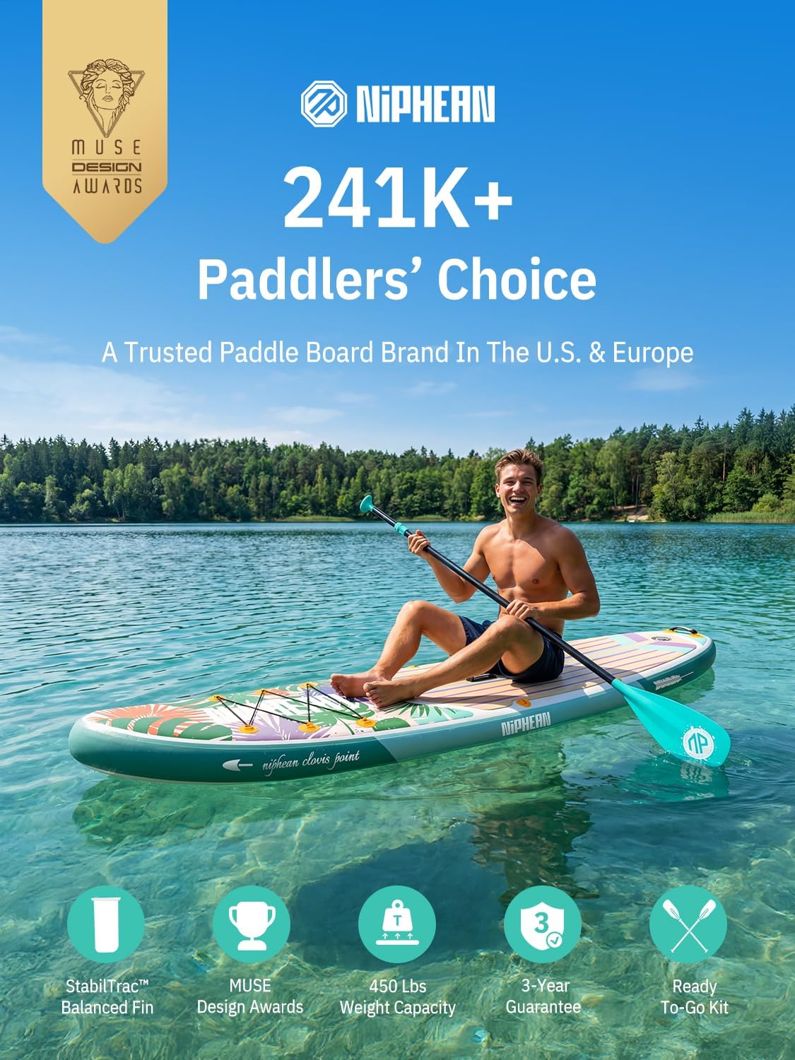 Niphean Inflatable Stand Up Paddle Board with SUP Accessories, Anti-Slip EVA Deck, 10'6'' Inflatable Paddle Boards for Adults & Youth of All Skill Levels