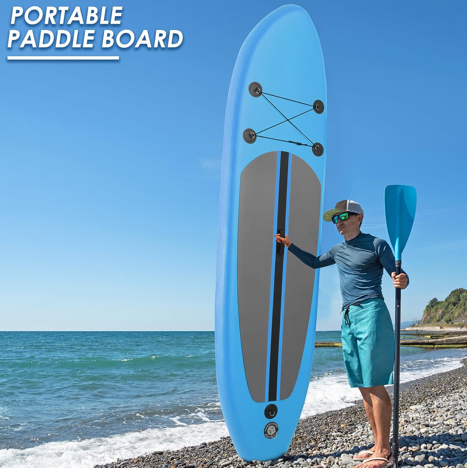 TLSUNNY 12FT Inflatable Stand Up Paddle Board, 3 Fins Paddleboard with Full SUP Accessories for All Skill Levels, Portable Two-Way Hand Pump and Carry Bag, 400LBS