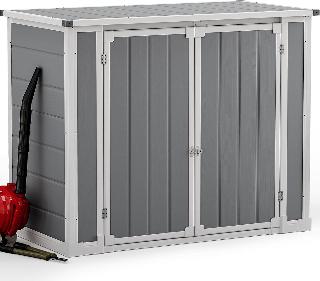 DWVO 41 Cu.ft Outdoor Storage Shed, 4.7x2.5 FT Horizontal Resin Tool Shed with Hydraulic Gas Rod and 3 Locks for Garden, Trash Cans, All-Weather Outdoor Storage, Lockable, Gray