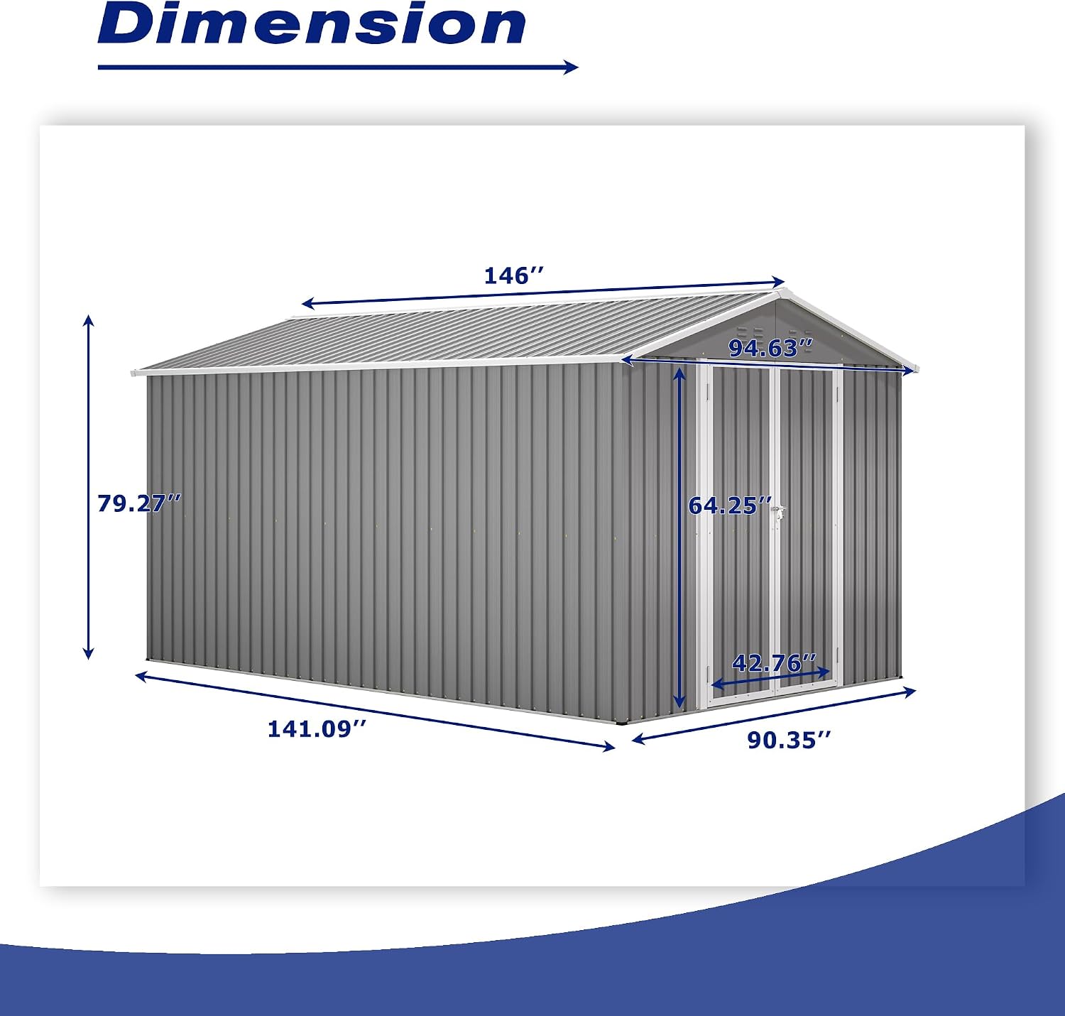 YOPTO 8x12 FT Outdoor Storage Shed W/Floor Frame,Metal Shed W/Double Lockable Doors,Garden Tool House W/ 2 Vents & Sloped Roof,for Backyard Patio Lawn,Gray