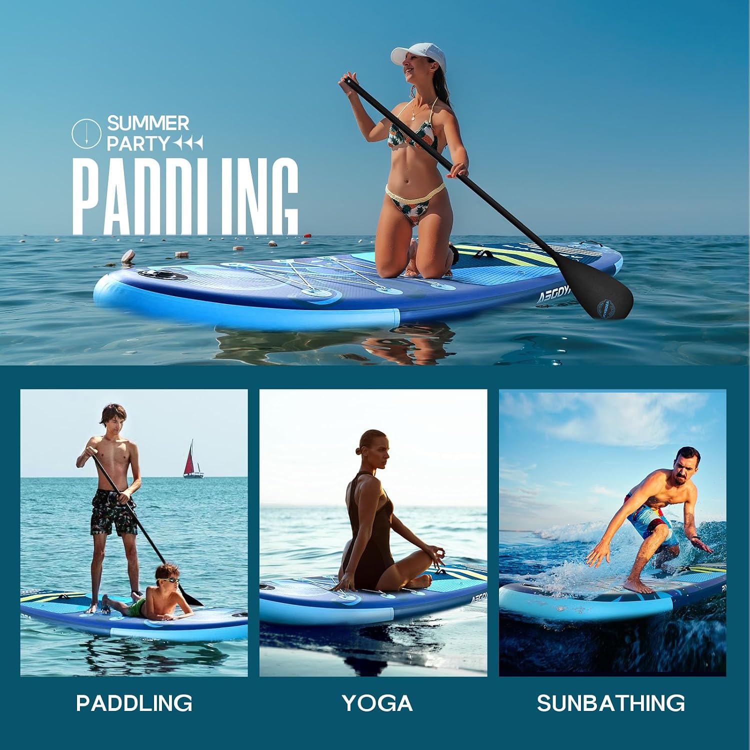Paddle Boards for Adults, 10'6'/11'/11'6' Inflatable Paddle Board, Super Non Slip Eva, Stand Up Paddle Board with Removable Fins, Adjustable Paddle, Pump, Shoulder Strap, Leash, Standing Boat