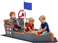 Outsunny Wooden Kids Sandbox, Ship-Shape Outdoor Sandboat with Bench Seats, Storage, Non-Woven Fabric Cloth for Backyard, Lawn, Dark Gray