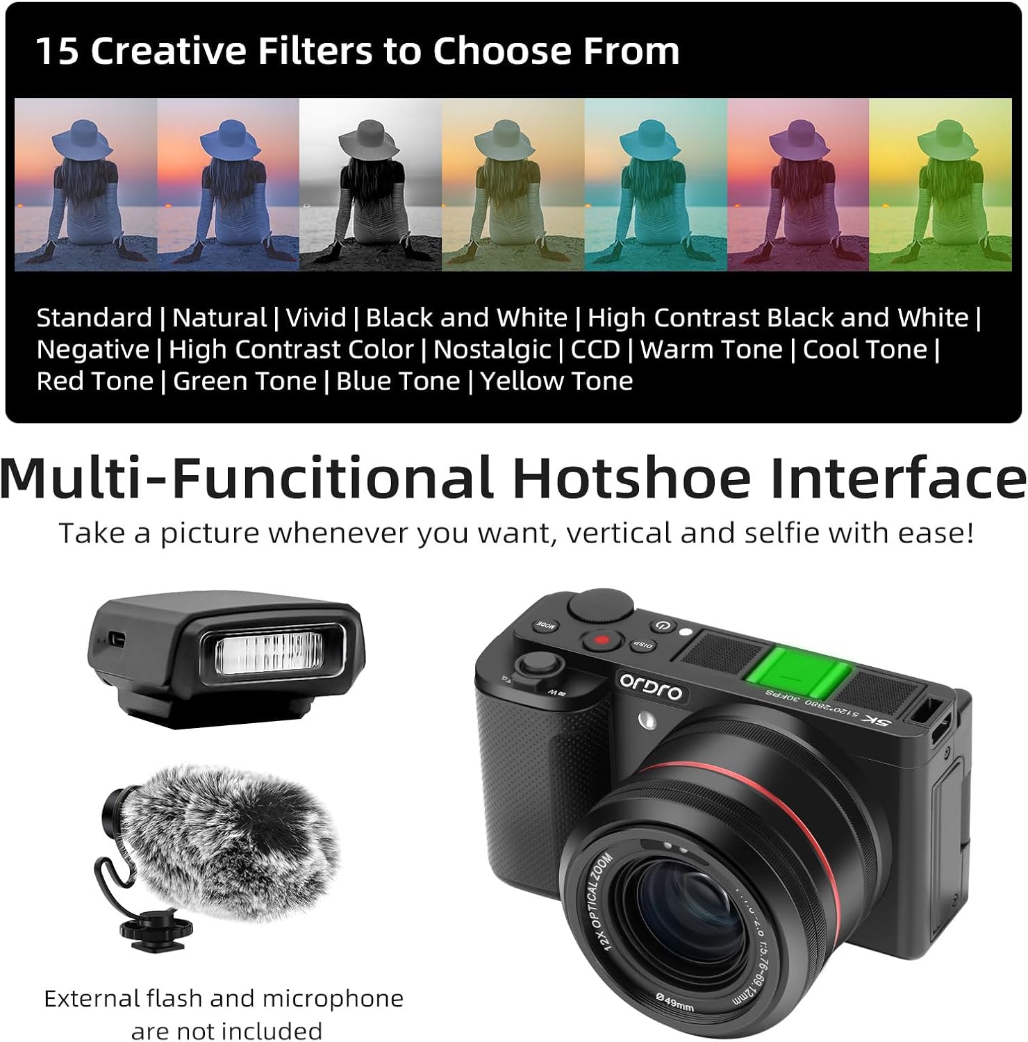 ORDRO G730 5K Digital Camera 12x Optical Zoom, 3.2' Vari-Angle Touchscreen, Auto/Manual Focus for Vlogging and Photography