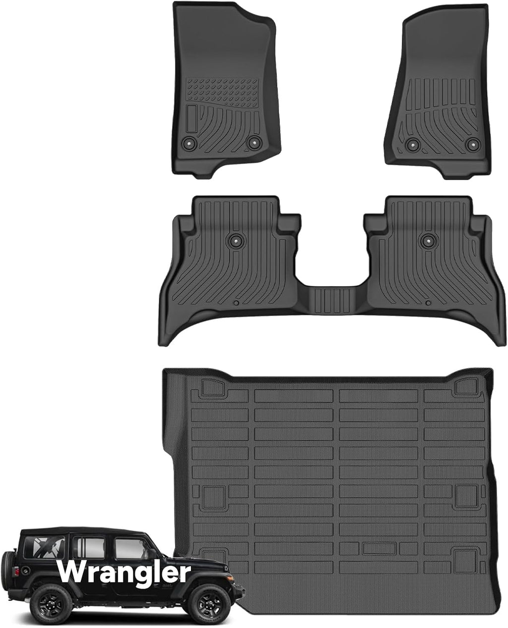 Wayhigh® Floor Mats & Cargo Liner for 2021-2026 Jeep Wrangler 4xe (4 Door, Not for JL, JK), All Weather TPE Waterproof Heavy Duty, Floor Mats Custom Fit for Wrangler 4xe Accessories