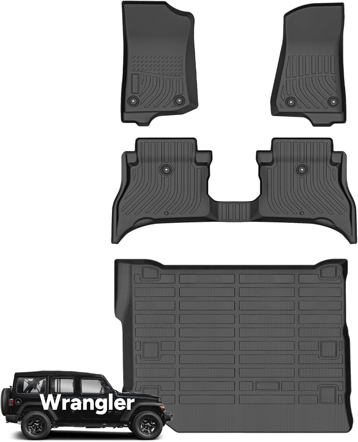 Wayhigh® Floor Mats & Cargo Liner for 2021-2026 Jeep Wrangler 4xe (4 Door, Not for JL, JK), All Weather TPE Waterproof Heavy Duty, Floor Mats Custom Fit for Wrangler 4xe Accessories