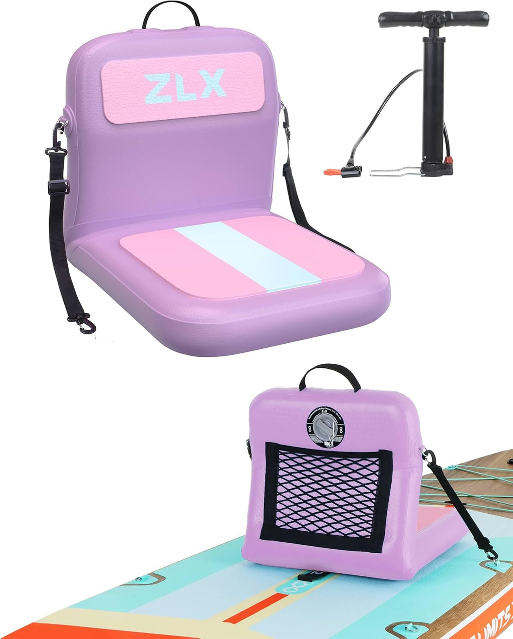ZLX Paddle Board Seat with Back Support, Portable Kayak Seat, Air Pump Included, Universal Inflatable Chair for Adults, Foldable Ergonomic Design, Easy Install for Outdoor Fishing/Kayaking/Camping