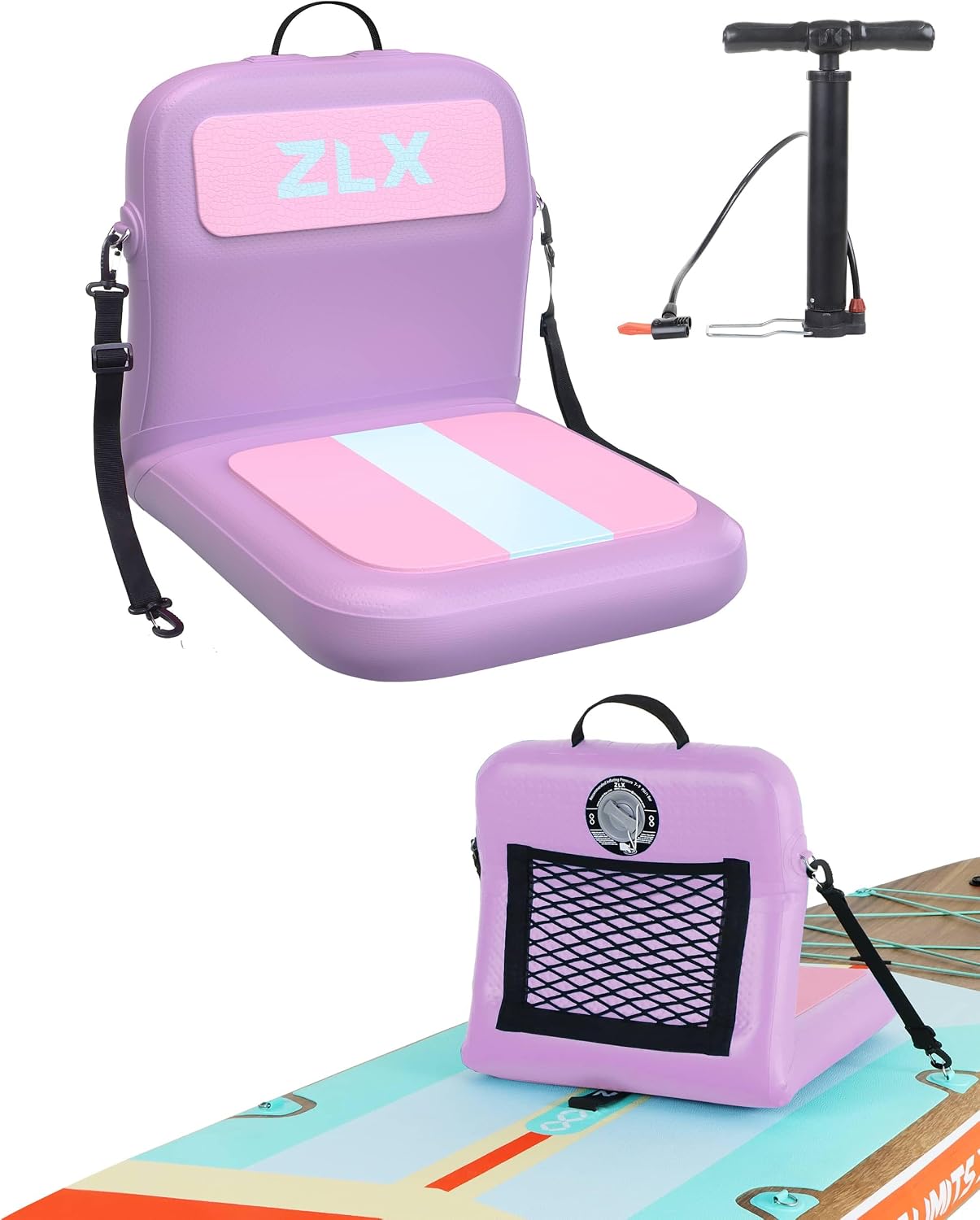 ZLX Paddle Board Seat with Back Support, Portable Kayak Seat, Air Pump Included, Universal Inflatable Chair for Adults, Foldable Ergonomic Design, Easy Install for Outdoor Fishing/Kayaking/Camping