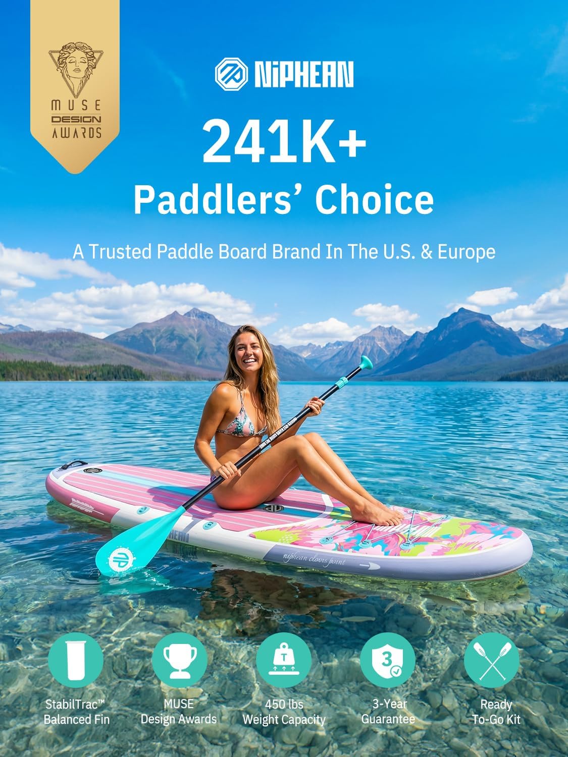 Niphean Inflatable Stand Up Paddle Board with SUP Accessories, Anti-Slip EVA Deck, 10'6'' Inflatable Paddle Boards for Adults & Youth of All Skill Levels
