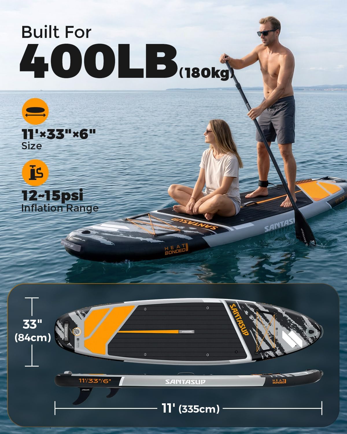 Inflatable Stand Up Paddle Board with SUP Accessories, Anti-Slip EVA Deck, 10'6'/11' Wide Stance Board, Sup Board for Adults & Youth of All Skill Levels Backpack