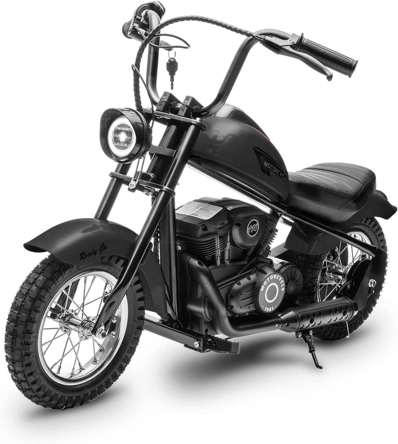 Garveelife Electric Dirt Bike, 15 Mph & 150lb Max, 24V Ride On Toy for Big Kids w/Led Lights & Power Display, 300W Chain-Driven Motor, Two Speed, Handbrake, Leather Seat, 12' Air-Filled Tires, Black