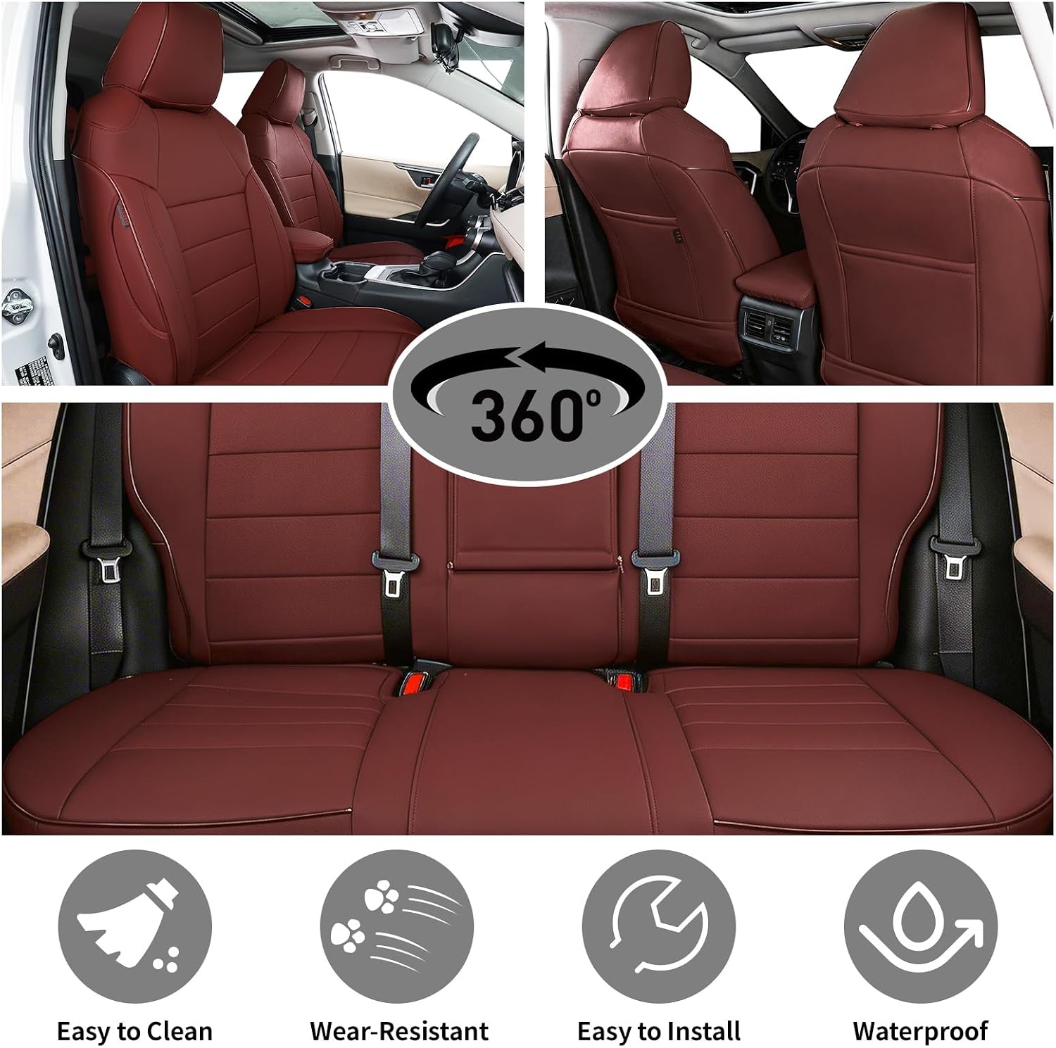 EKR Elantra Seat Covers Custom Fit for Hyundai Elantra 2021-2026 SE/SEL/SEL Sport & Hybrid Blue/SEL Sport,(Rear Bench Seat No Armrest W/Fixed Headrests)- Faux Leather (Burgundy)