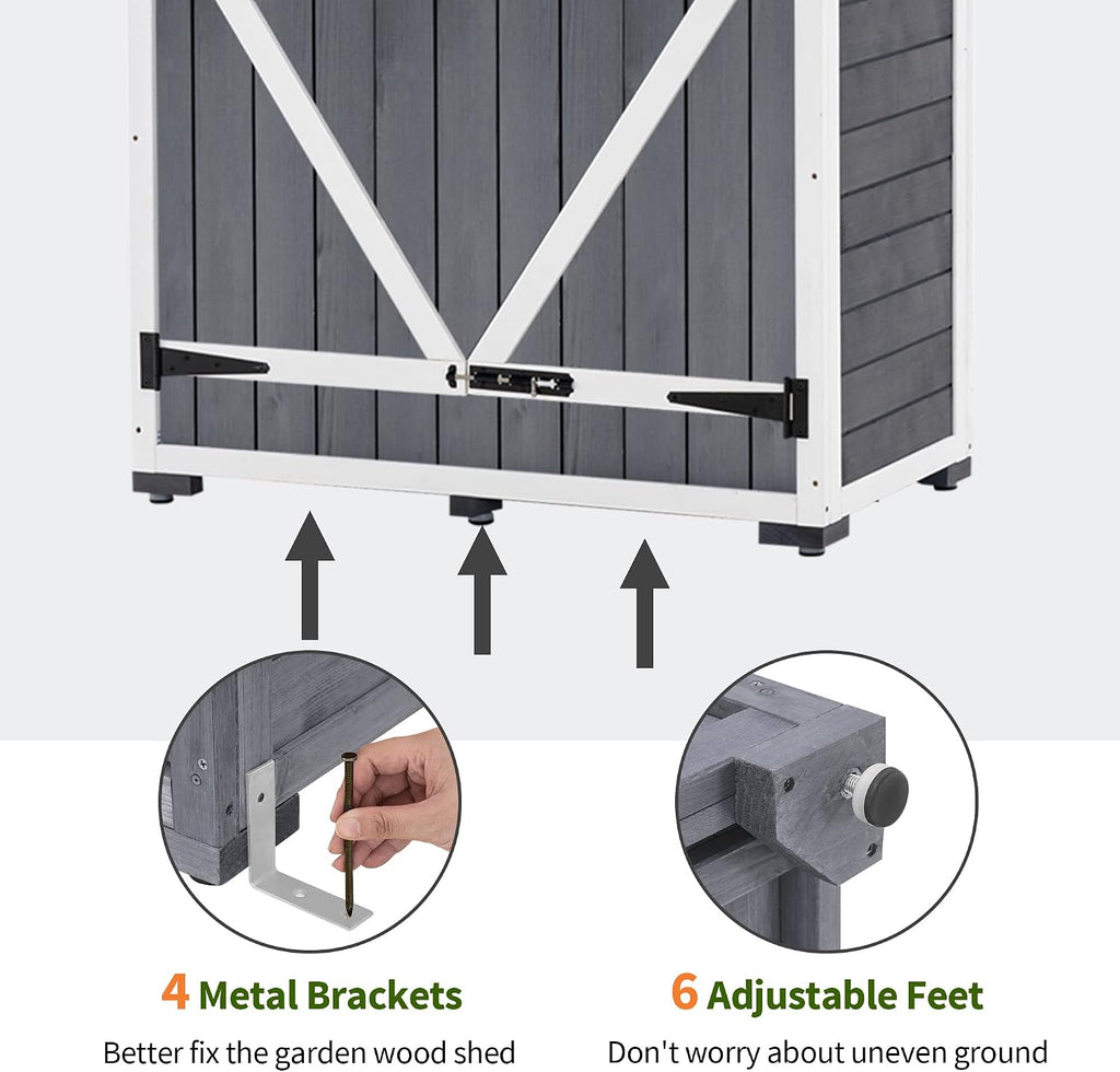 MCombo Outdoor Storage Cabinet with 2 Shelves, Outside Storage Shed with Floor, Wooden Garden Tool Shed with Latch for Yard Deck Lawn, 1000