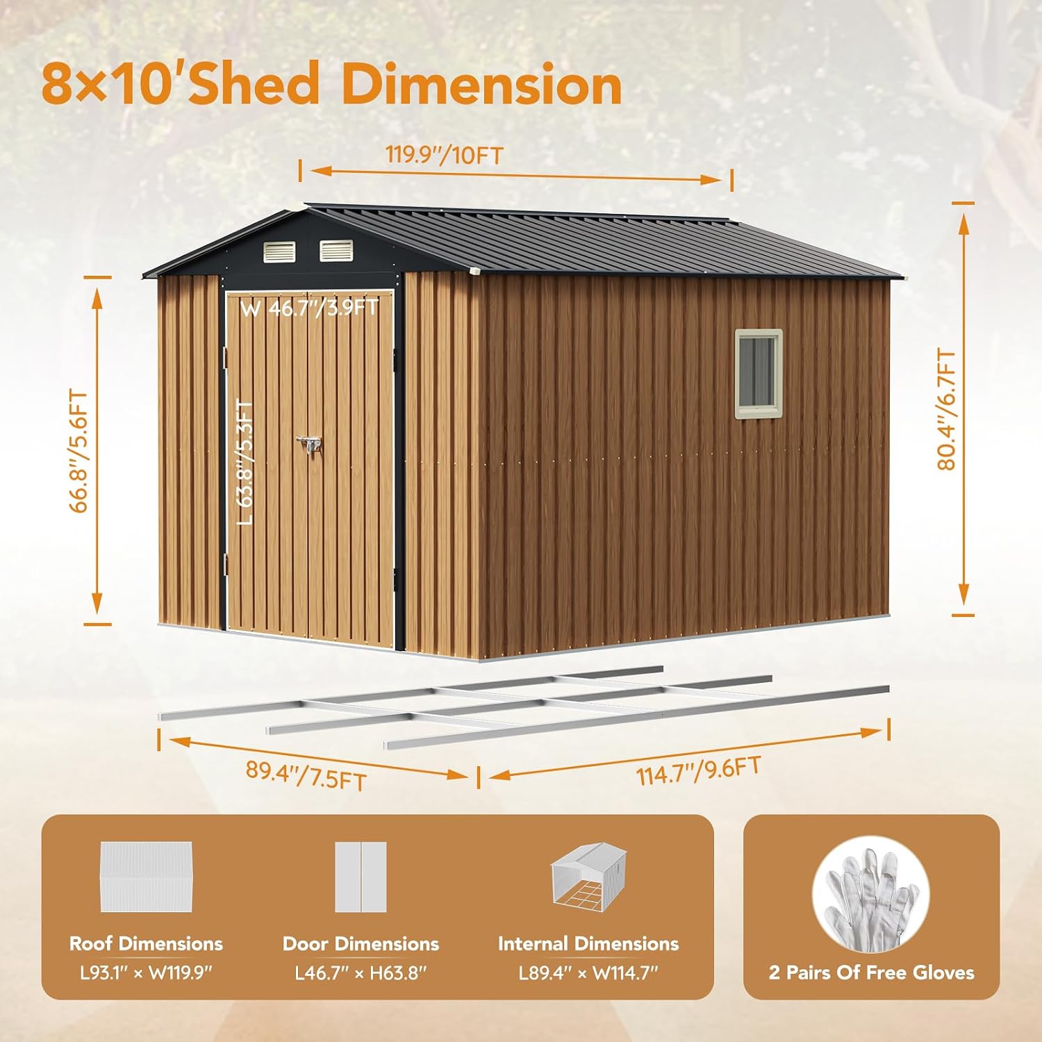 10X8 FT Garden Storage Shed with Lockable Door& Frame Floor,Steel Tool Shed with 1 Clear Window, Anti-Corrosion Metal Shed for Backyard Patio Lawn (Wood Panels Not Included)
