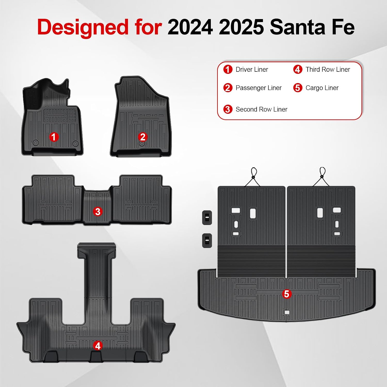 Floor Mats for Hyundai Santa Fe 2024-2026 (Fit Hybrid and Gas), TPE All Weather Protection Durable Trunk Cargo Mat with Backrest Mat for Hyundai Santa Fe