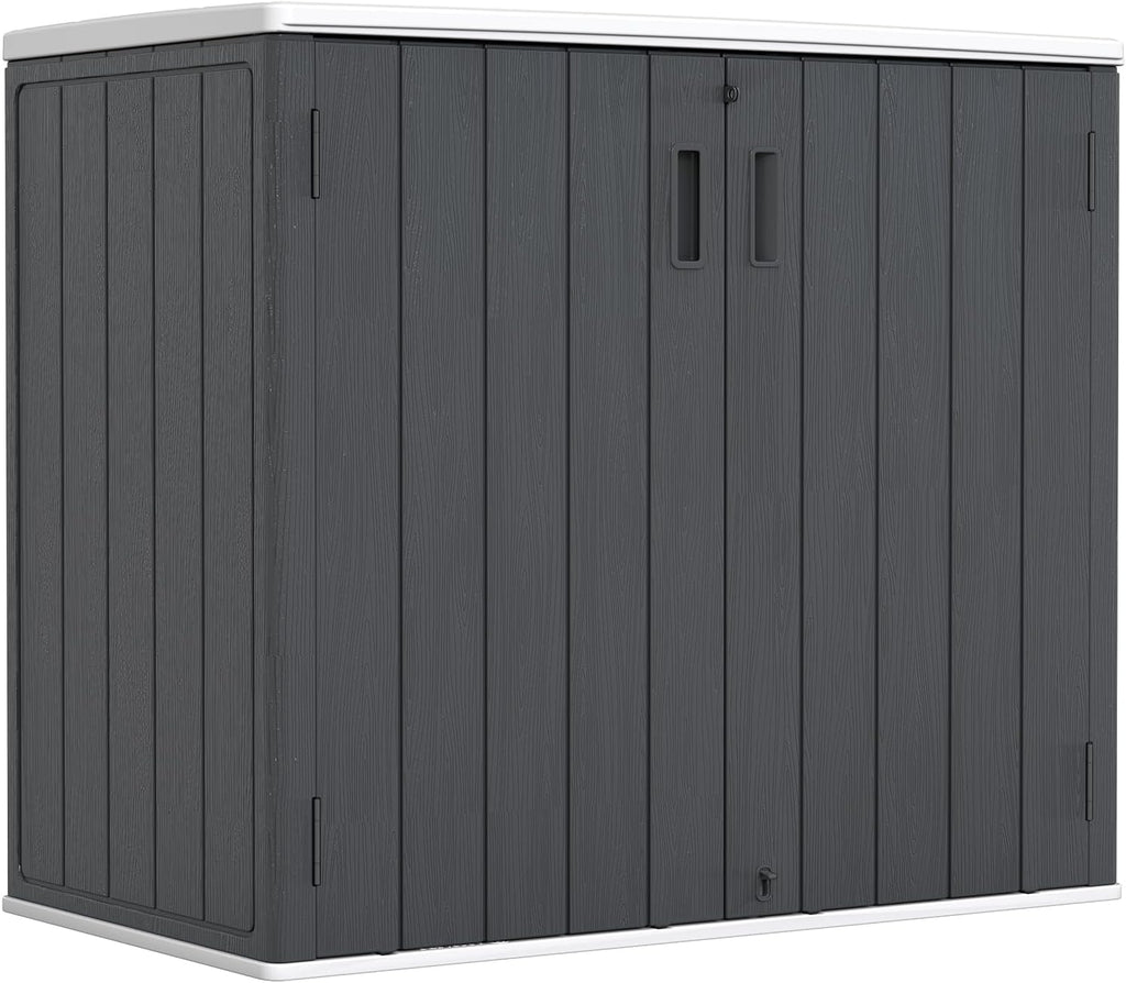 ZZM 37 Cu.ft Outdoor Storage Shed with Floor HDPE Double-Wall Resin Sheds Outdoor Storage, Lockable Weatherproof Storage Cabinet Fit for Garden Tools, Garage can, Bike, Patio Furniture, Black