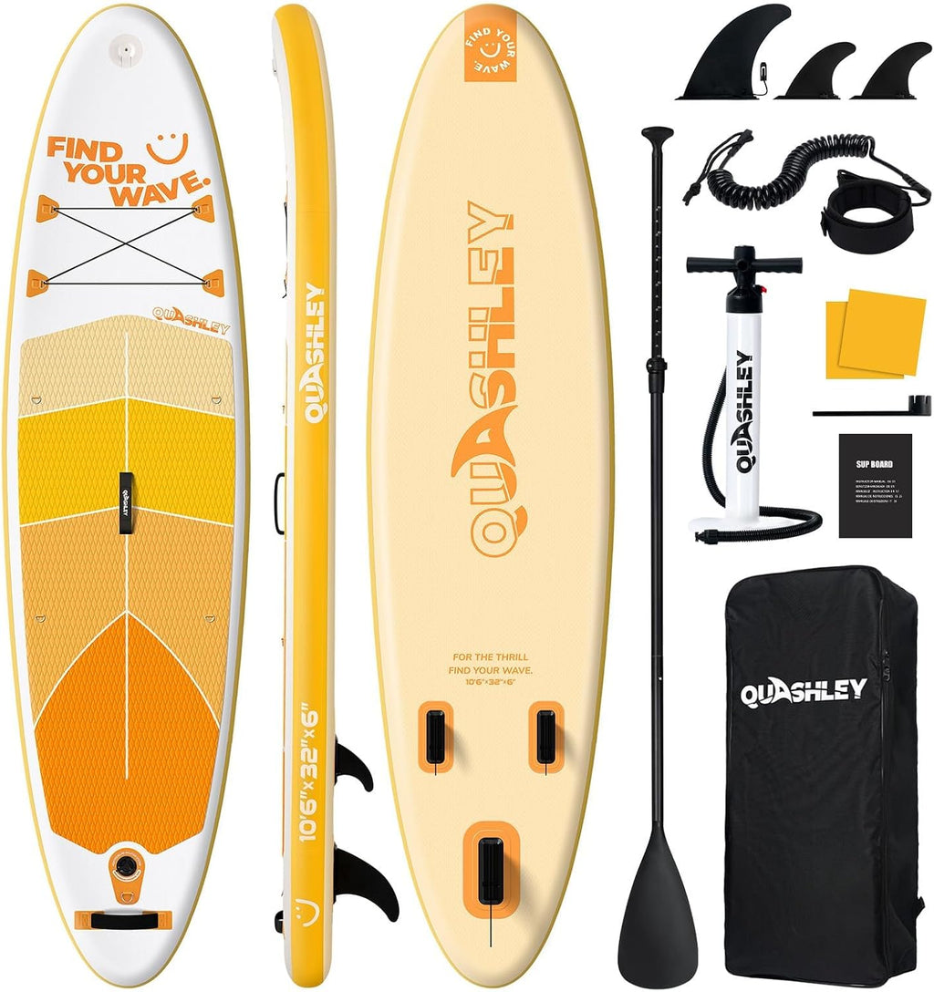 Quashley Inflatable Stand Up Paddle Board,Inflatable Paddleboards 32/34 Inch Wide,All Around SUP for Beginners with Lightweight Paddle,Hand Pump,Backpack,Leash,Durable & Portable iSUP Board