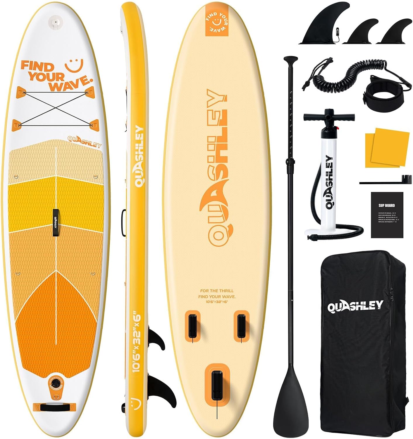 Quashley Inflatable Stand Up Paddle Board,Inflatable Paddleboards 32/34 Inch Wide,All Around SUP for Beginners with Lightweight Paddle,Hand Pump,Backpack,Leash,Durable & Portable iSUP Board