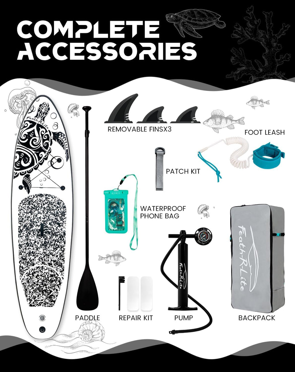 FEATH-R-LITE Inflatable Ultra-Light 10'×30''/10'6''×33'' Stand Up Paddle Board for All Skill Levels with Premium SUP Paddleboard Accessories,Non-Slip Comfort Deck for Youth & Adults