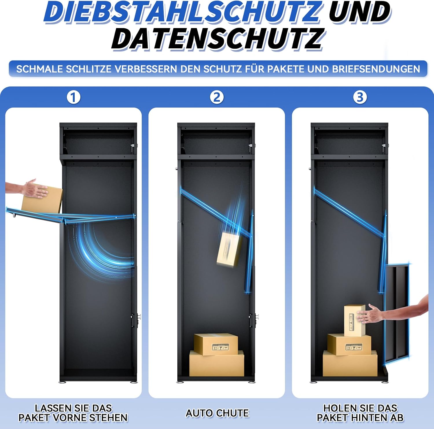 Package Delivery Boxes for Outside, Extra Large Parcel Drop Boxes with Secure Storage, Anti-Theft Galvanized Steel,Waterproof Package Delivery Box for Outdoor Porch (20''L x 15''W x 48''H/ Black)