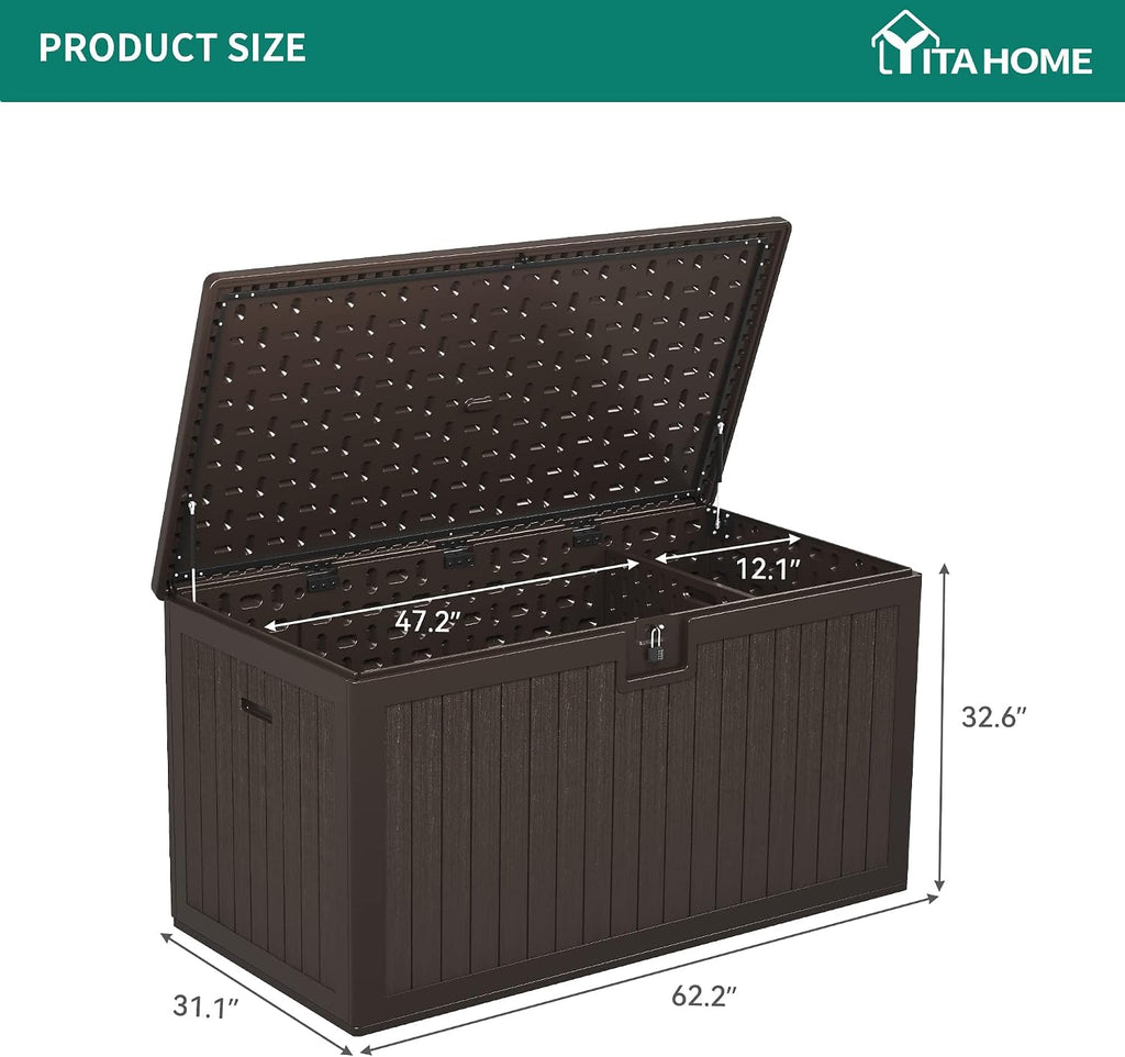 YITAHOME XXL 260 Gallon Large Deck Box,Outdoor Storage for Patio Furniture Cushions,Garden Tools with Flexible Divider,Waterproof,Lockable (Brown)