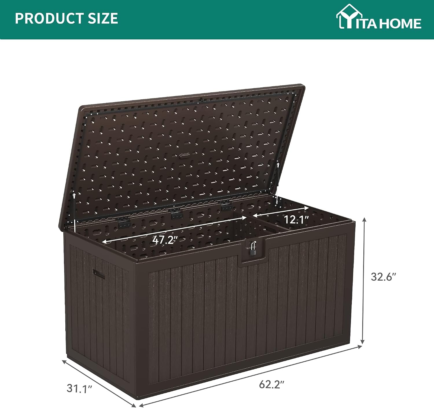 YITAHOME XXL 260 Gallon Large Deck Box,Outdoor Storage for Patio Furniture Cushions,Garden Tools with Flexible Divider,Waterproof,Lockable (Brown)