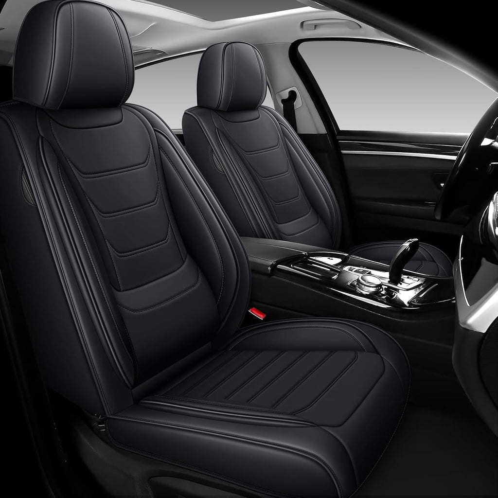 DHAEY Car Seat Covers for Volkswagen Atlas 2018-2025, Family Seat Covers, Nappa Leather, Wear-Resistant, Anti-Slip, Waterproof, 2PCS Front, Black