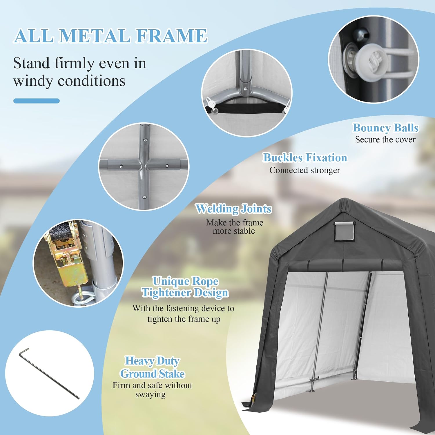 10x10 Ft Outdoor Storage Shelter, Heavy Duty Waterproof Portable Shed with Roll-up Zipper Door and Ventilated Windows for Motorcycle, Bike, Tools Gray
