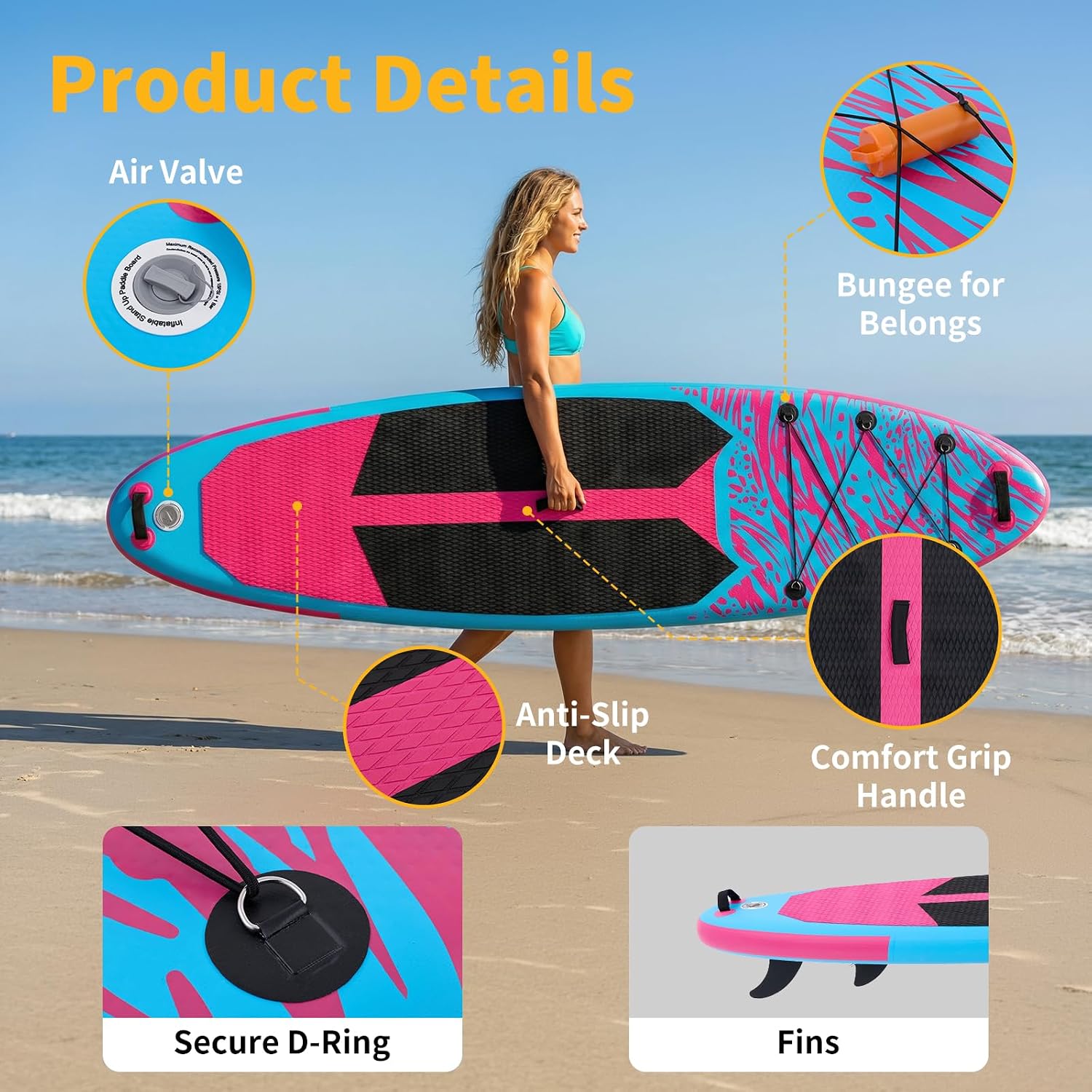 NEWBULIG 33' Inflatable Paddle Board SUP, Stand Up Paddle Board Blow Up with 3 Carry Handles, Non-Slip Deck Pad, Complete Kit with Pump, Leash & Backpack for Beginners/Adults