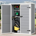 DWVO Outdoor Tall Storage Shed 50 Cuft with 2 Shelves, 4.3x2x5.5ft Vertical Tool Shed with Floor & Lockable Doors, Sturdy Double-Wall Plastic Cabinet for Garbage Cans and Garden Equipment