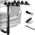 4 Bike Rack Bicycle Carrier Racks Hitch Mount Double Foldable Rack for Cars Truck SUV Fits 2' Receiver, Tie Down Strap, Anti-Rattle Hitch Tightener & Bicycle Cross-bar Adapter for Kid's Bike