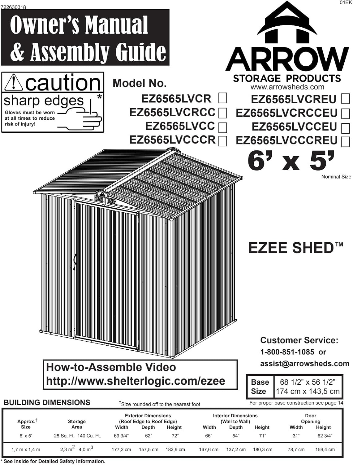 ARROW 6' x 5' EZEE Galvanized Steel Low Gable Shed Cream with Charcoal, Storage Shed with Peak Style Roof