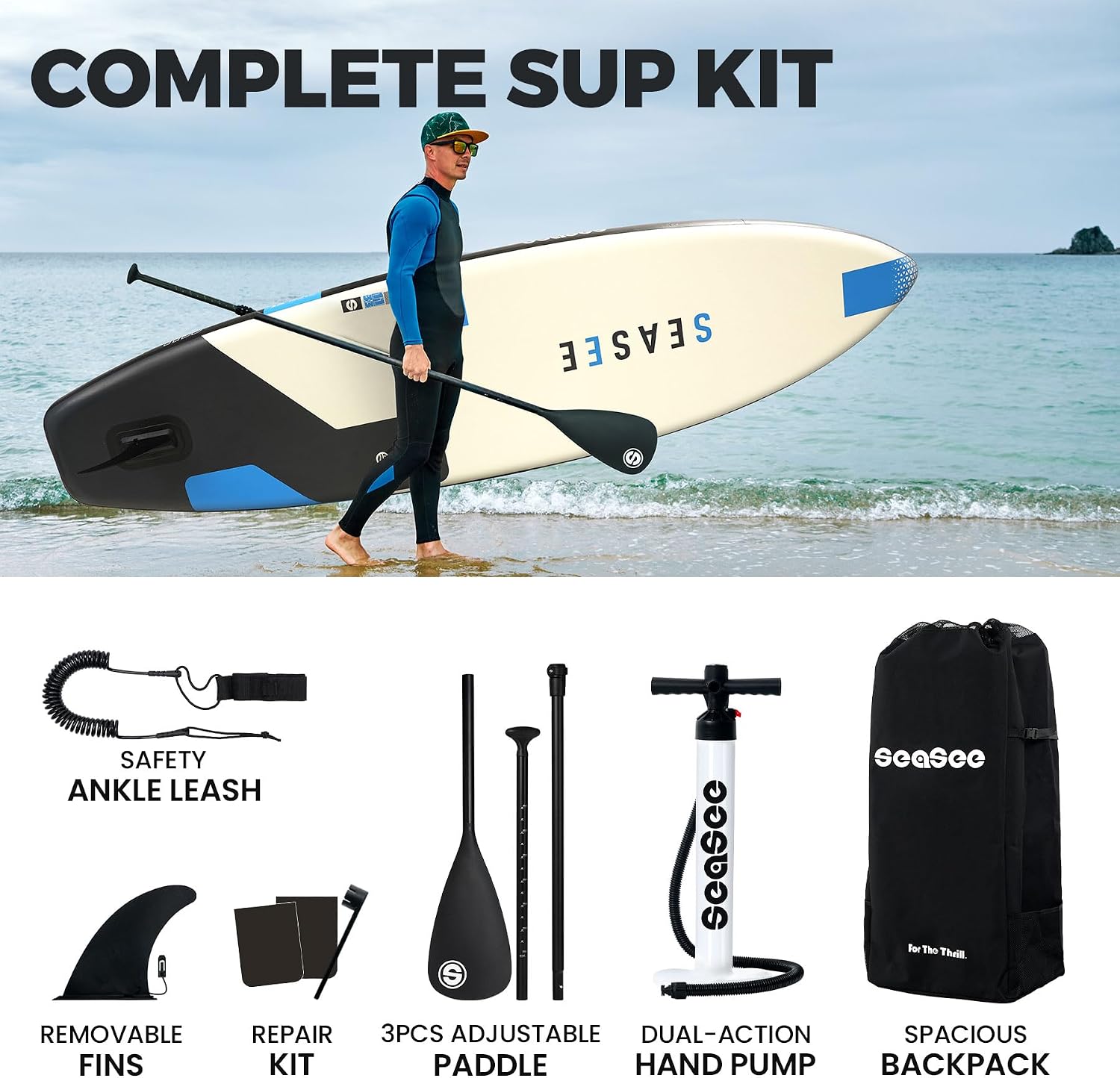 Inflatable Stand Up Paddle Board Includes Paddle, Dual Action Pump, and Accessories 11ft Lightweight iSUP, 33'*6' Wide Stable Design, Anti-Slip EVA Deck, Paddle Board for Adults
