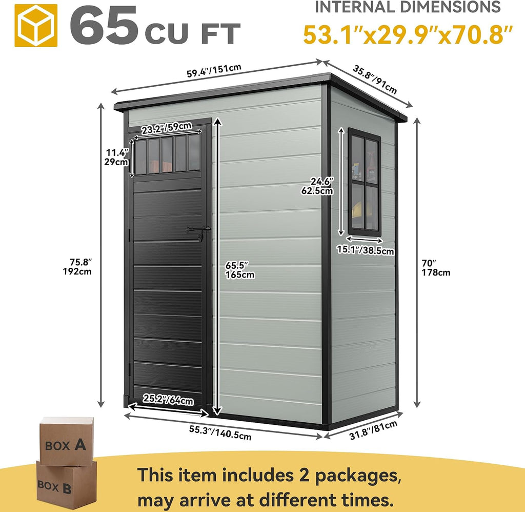 DWVO 5x3FT Outdoor Storage Shed with Fence-Style and Side Windows, Floor, Lockable Doors, Plastic Storage for Backyard and Garden, Blue-Gray