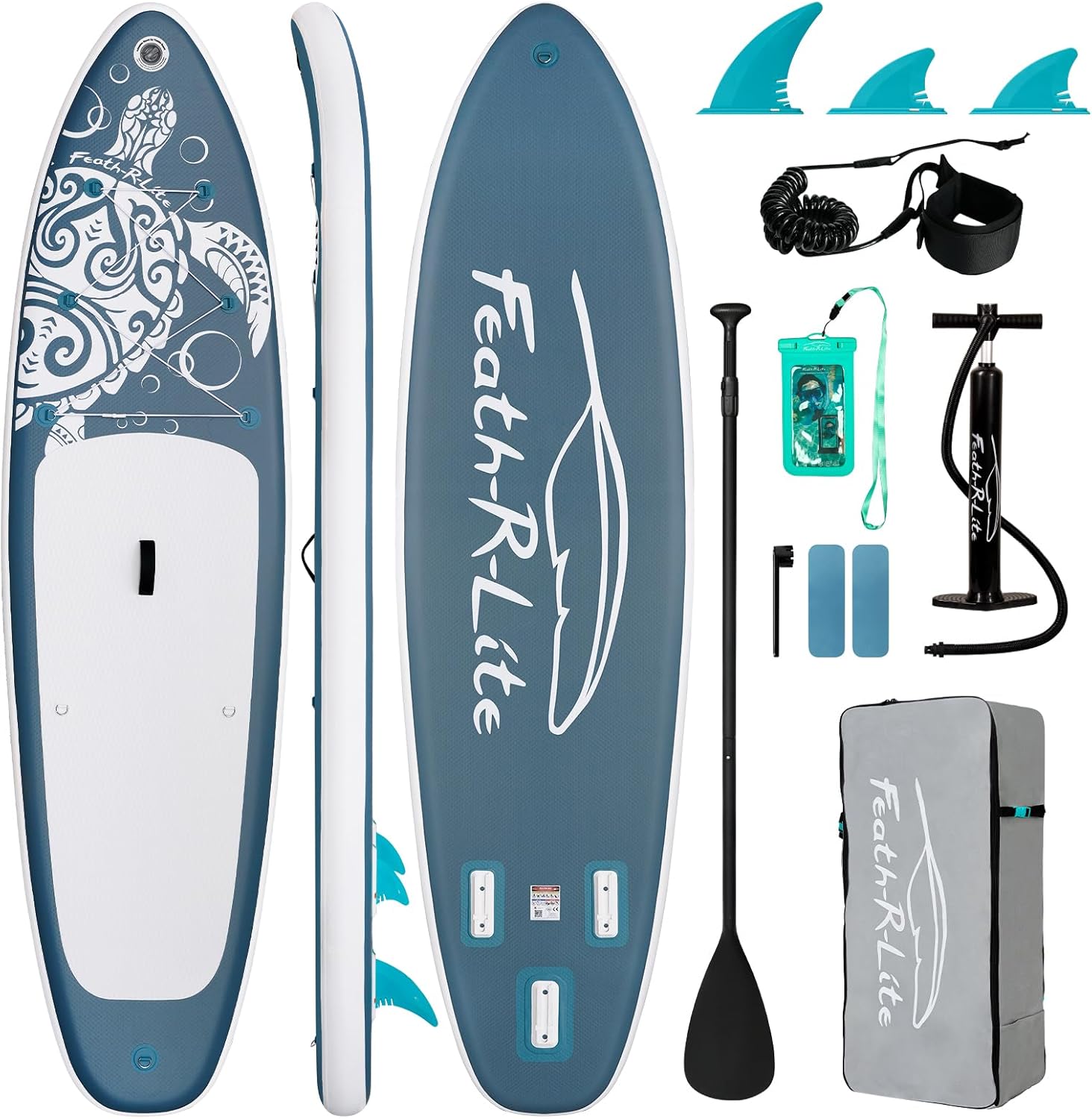 FEATH-R-LITE Inflatable Paddle Board Stand Up Paddleboards for Adults SUP with Premium Accessories Pump, Adjustable Paddle, Leash, Three Fins, Backpack