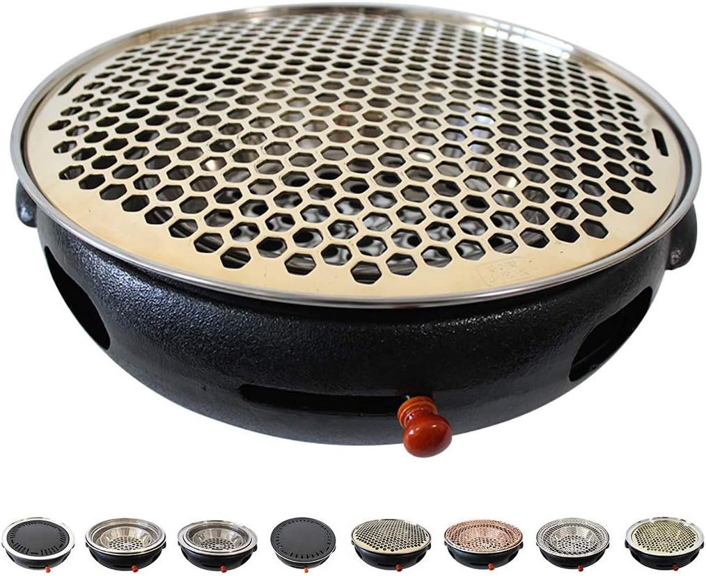 BBQ Barbeque Barbecue Grill,BBQ,Round Flat Mesh,Korean Smoke-Free Household Charcoal Grill,Indoor and Outdoor Barbecue Grill,34.5cm (Color : A)