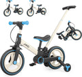 JMMD 6 in 1 Toddler Bike with Push Handle for Kids 18-60 Months, 12' Foldable Balance Bike with Training Wheels, Pedals, Brakes, Kickstand, Push Tricycle Toddler Gift & Toys for Boy & Girl