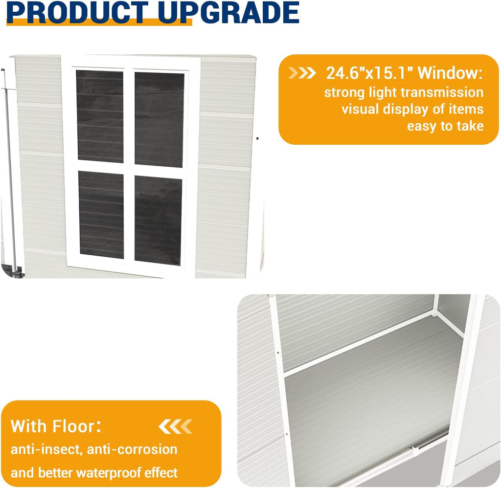 UDPATIO Outdoor Storage Shed 5x3 FT, Resin Garden Shed for Bike, Garbage Can, Tool, Plastic Outside Sheds & Outdoor Storage Storage Box with Lockable Door for Backyard, Patio, Lawn, Sandstone